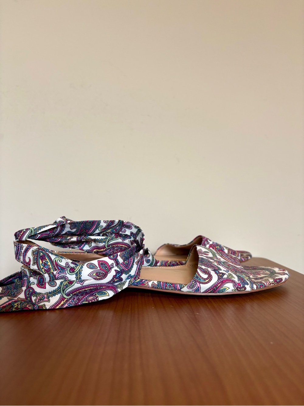 Nanette Lepore Paisley Ankle Wrap Sandals Boho Ballet Lace-Up Flats Size 8